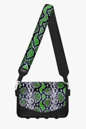 Wężowa torebka pudełkowa z klapą Cube black neon green snake