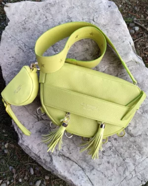 Zielona torebka z frędzlami duo Luna apple green yellow set I