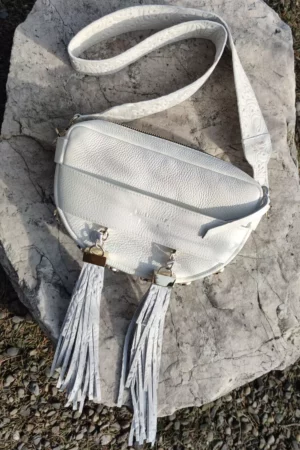 Biała torebka z frędzlami Luna white white flores set III