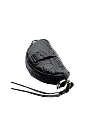 Skórzana mini torebka półksiężyc na pasek do spodni LUNA XS Black Cro
