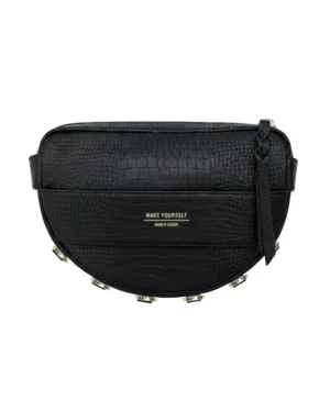 Skórzana torebka półksiężyc LUNA M Rich Black Crocodile