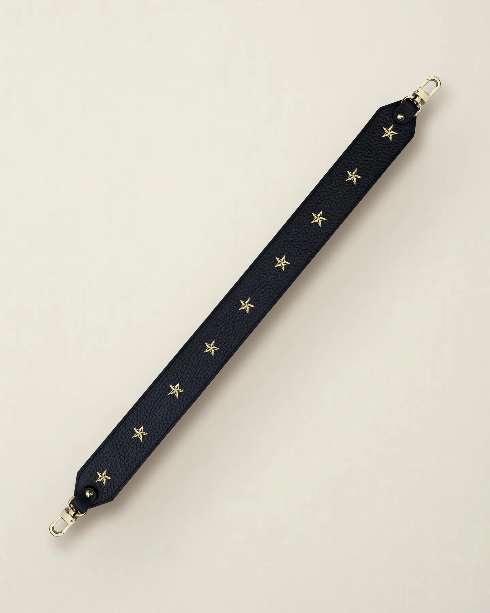 Skórzany krótki pasek do torebki WIDE STARS Grain Black – Make Yourself