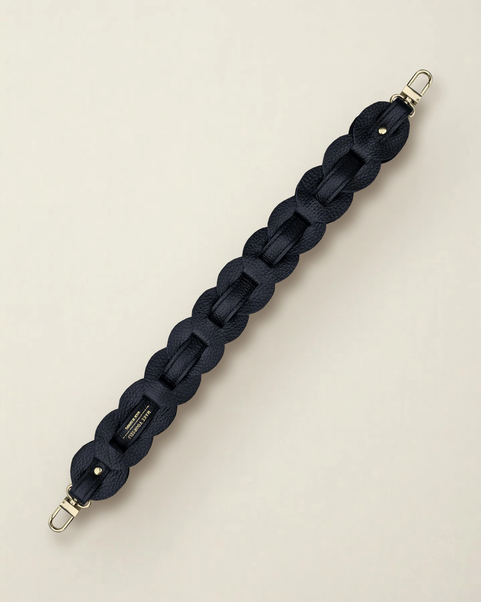 Skórzany ozdobny krótki pasek do torebki MOON Grain Black – Make Yourself