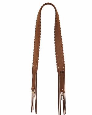 Długi pleciony pasek zamszowy FRINGES Slim cinnamon