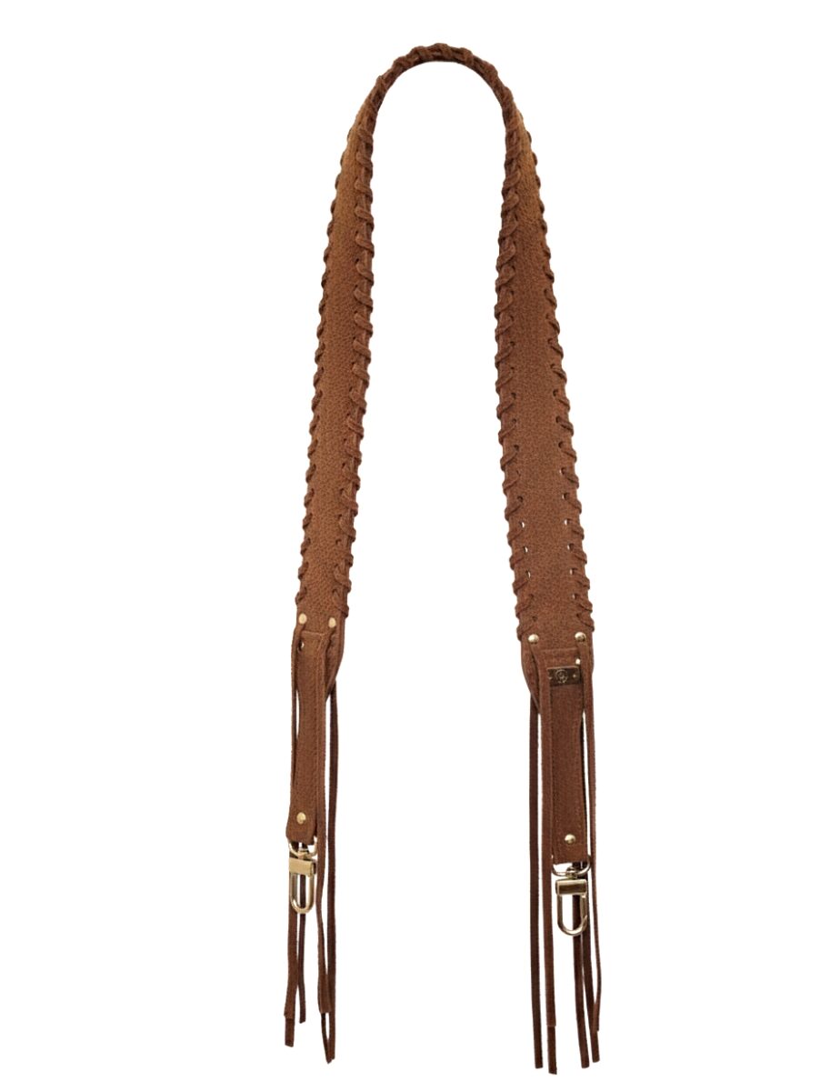 Długi pleciony pasek zamszowy FRINGES Slim cinnamon