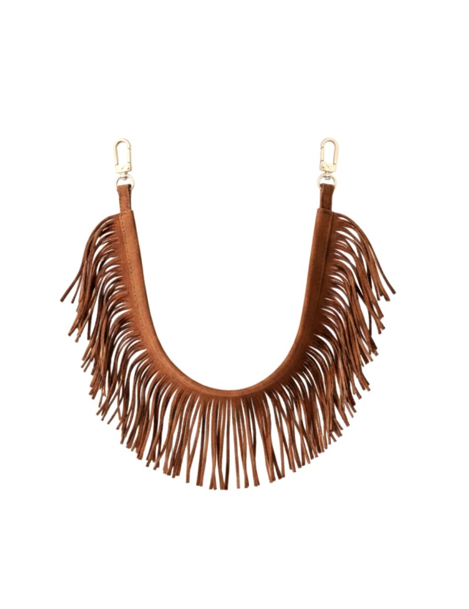 Krótki pasek zamszowy z frędzlami SWISH amber