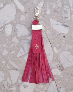 2 Frędzle skórzane do torebki STARS hot pink ostri