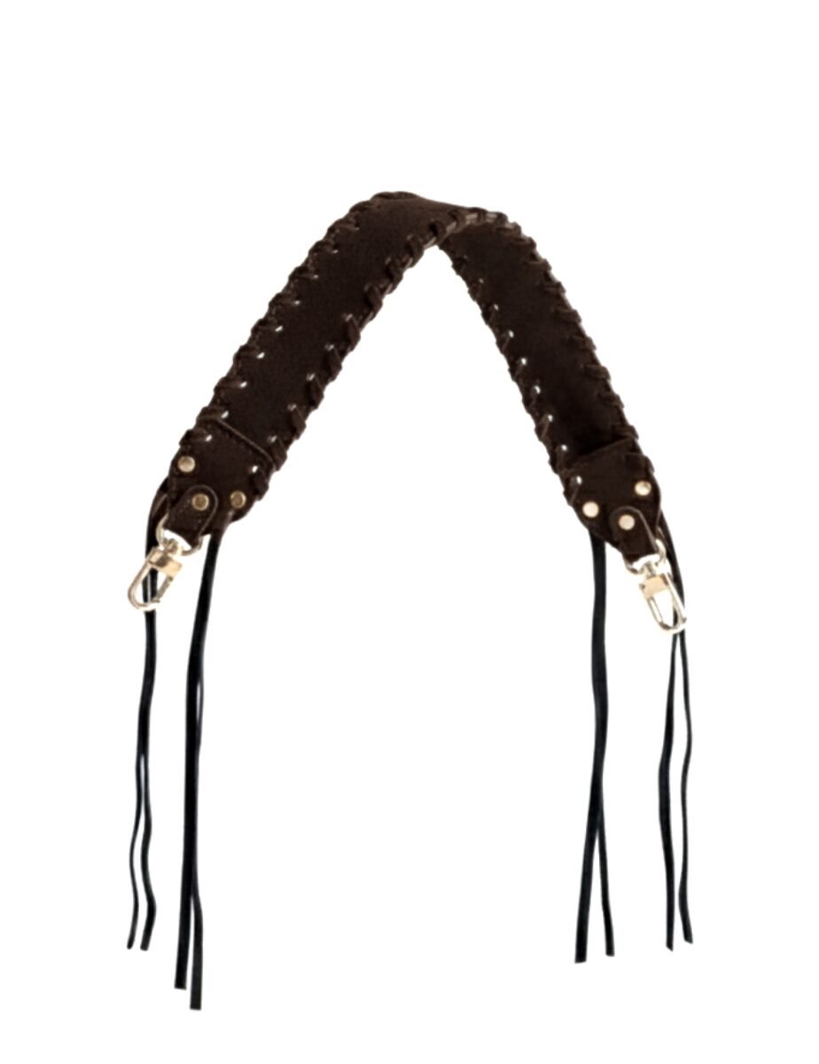 Krótki pleciony pasek zamszowy FRINGES dark choco