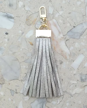 2 Frędzle Skórzane do torebki MEDIUM Silver Snow