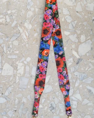 Skórzany długi pasek do torebki SLIM Poppies