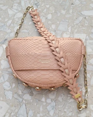 Skórzana torebka półksiężyc Luna Pink Python