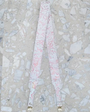 Skórzany długi pasek do torebki SLIM White Wild Roses