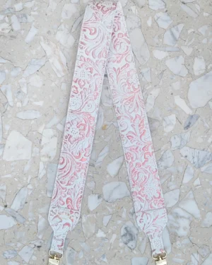 Skórzany długi pasek do torebki White Wild Roses