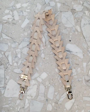 Skórzany Krótki Pasek Do Torebki Beige Lizard