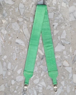 Skórzany długi pasek do torebki Neon Green Cro