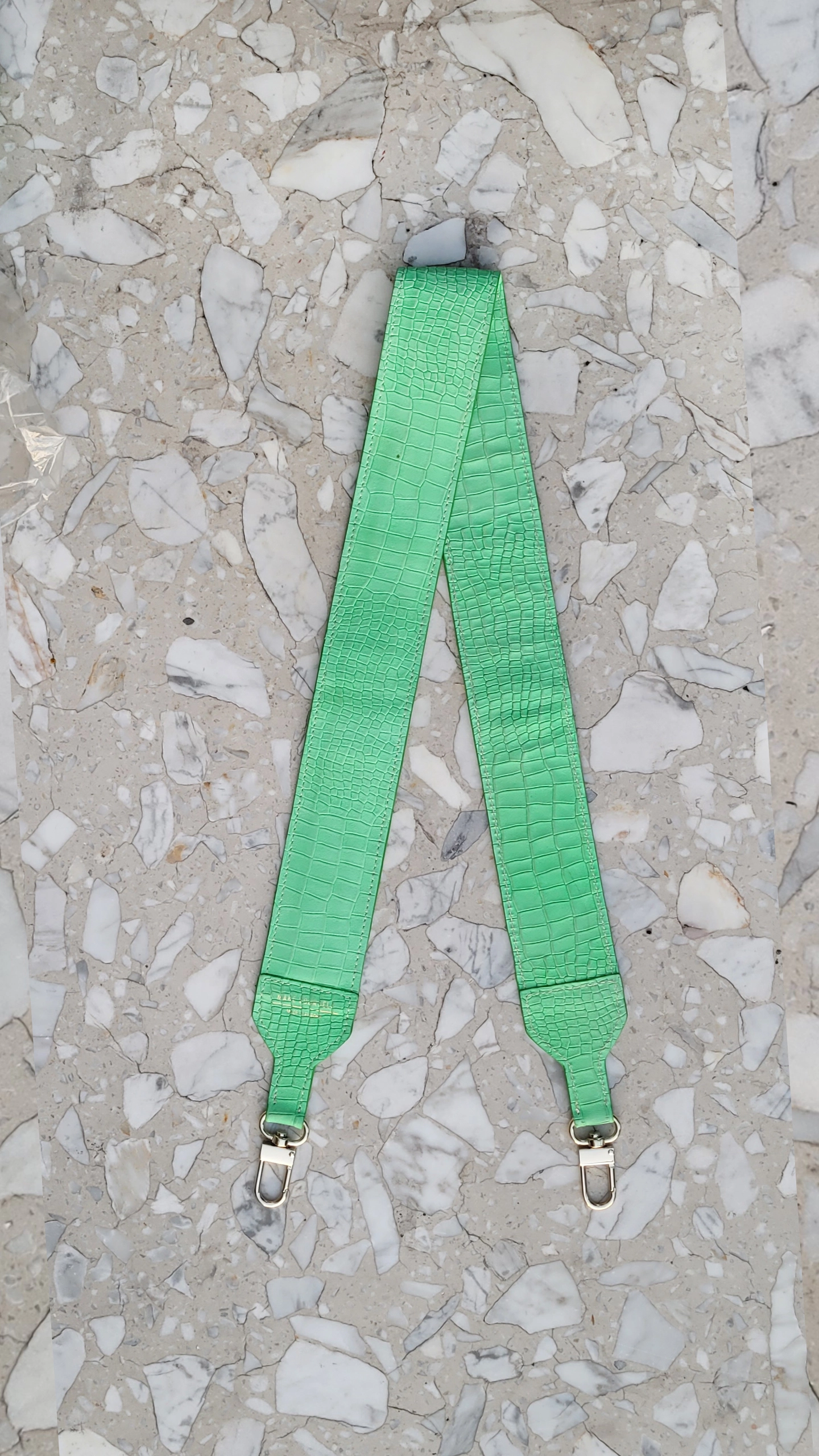 Skórzany długi pasek do torebki Neon Green Cro