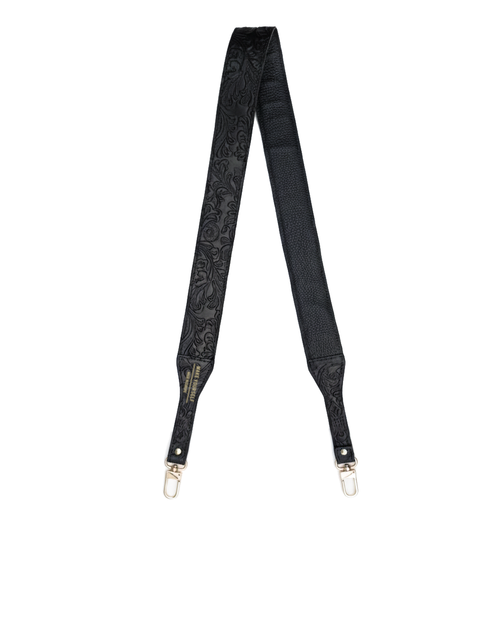 Długi pasek skórzany Black Wild Roses SLIM