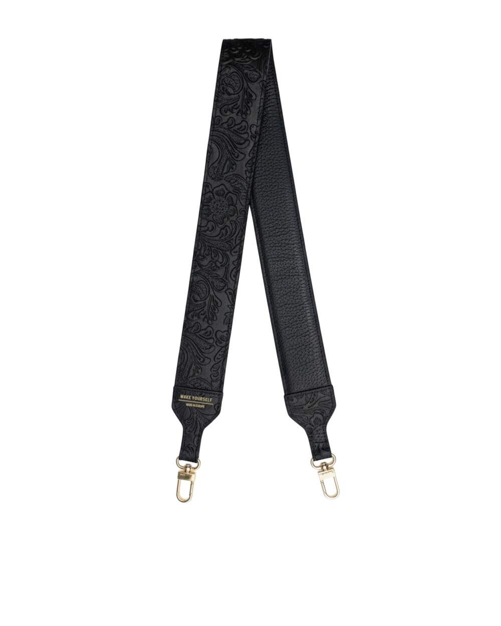 Długi pasek skórzany Black Wild Roses