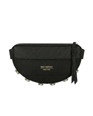 Skórzana torebka półksiężyc LUNA S Rich Black Lizard