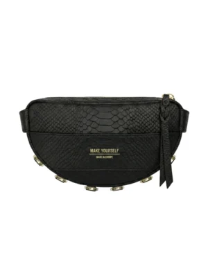 Skórzana torebka półksiężyc LUNA S Rich Black Python