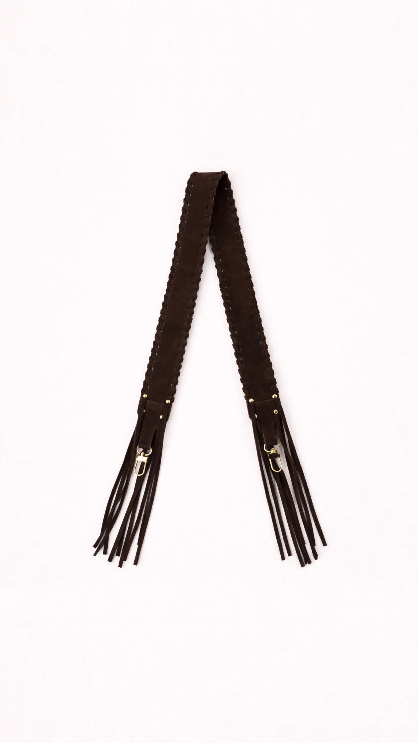 Długi pleciony pasek zamszowy do torebki FRINGES Choco