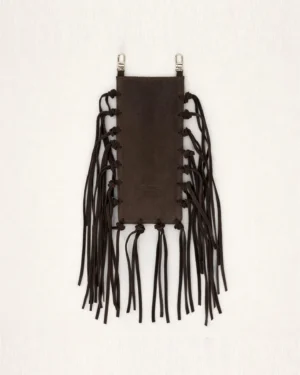 Klapa zamszowa do torebki RECTANGULAR FRINGES Choco