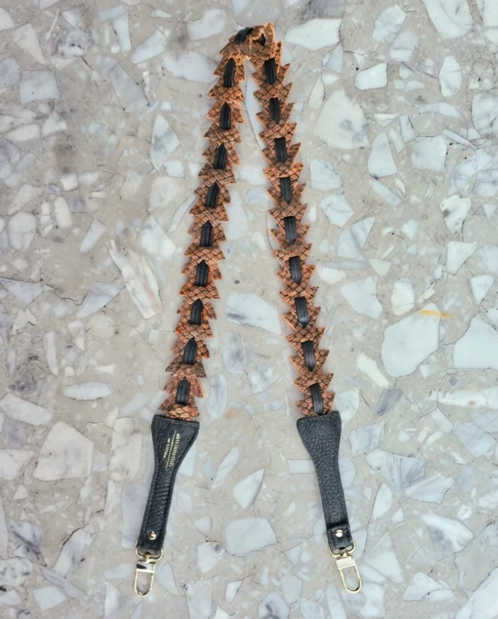 Skórzany długi pasek do torebki Triangle Orange Snake
