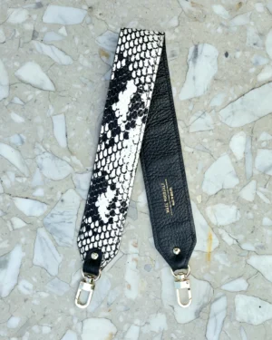 Skórzany Krótki Pasek Do Torebki White Snake