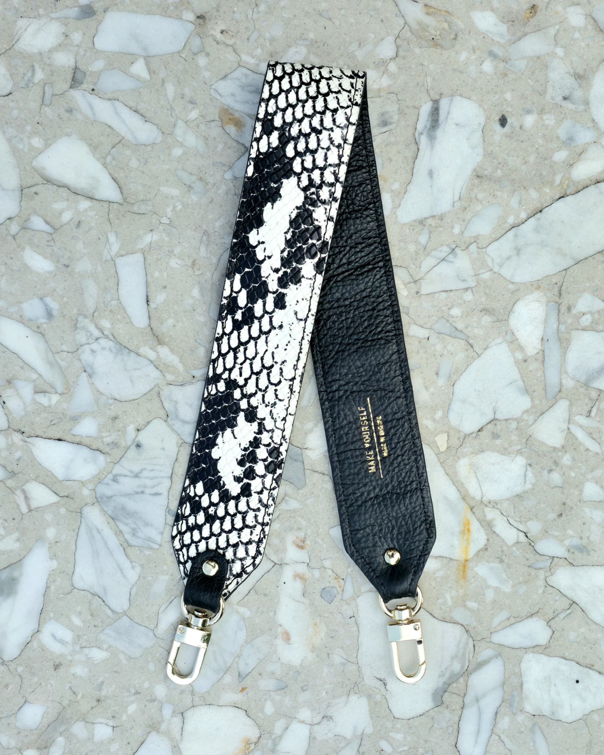 Skórzany Krótki Pasek Do Torebki White Snake