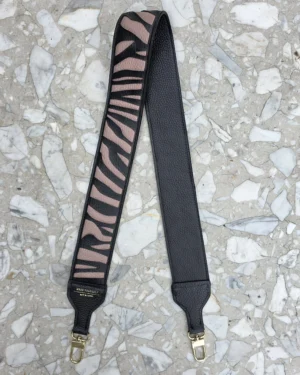 Skórzany długi szeroki pasek ZEBRA Black Tourmaline do torebki