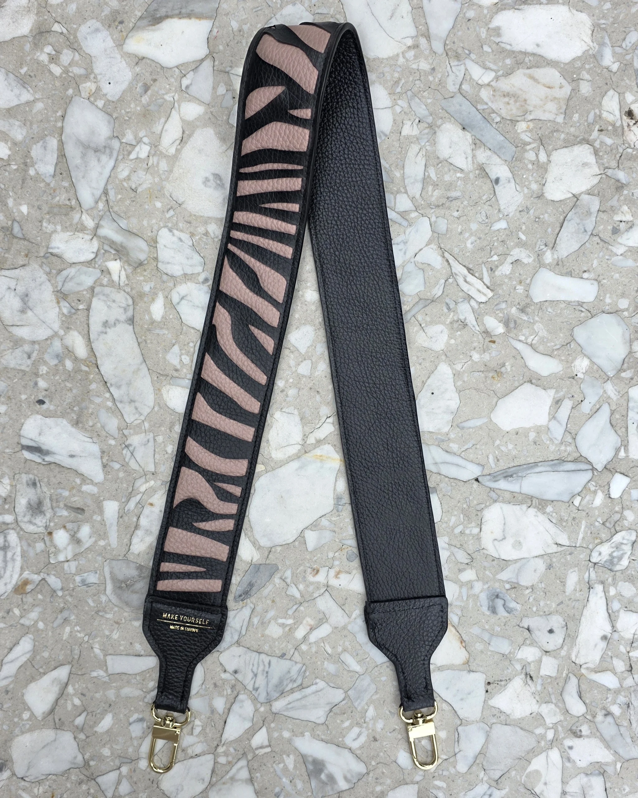 Skórzany długi szeroki pasek ZEBRA Black Tourmaline do torebki