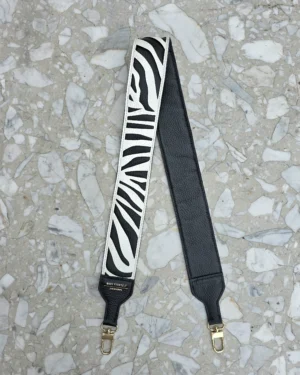 Skórzany długi szeroki pasek ZEBRA Black White do torebki