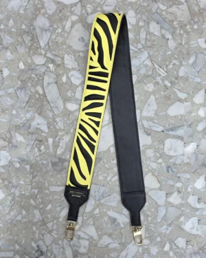 Skórzany długi szeroki pasek ZEBRA Black Yellow do torebki