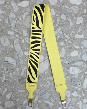Skórzany długi szeroki pasek ZEBRA Yellow Black do torebki