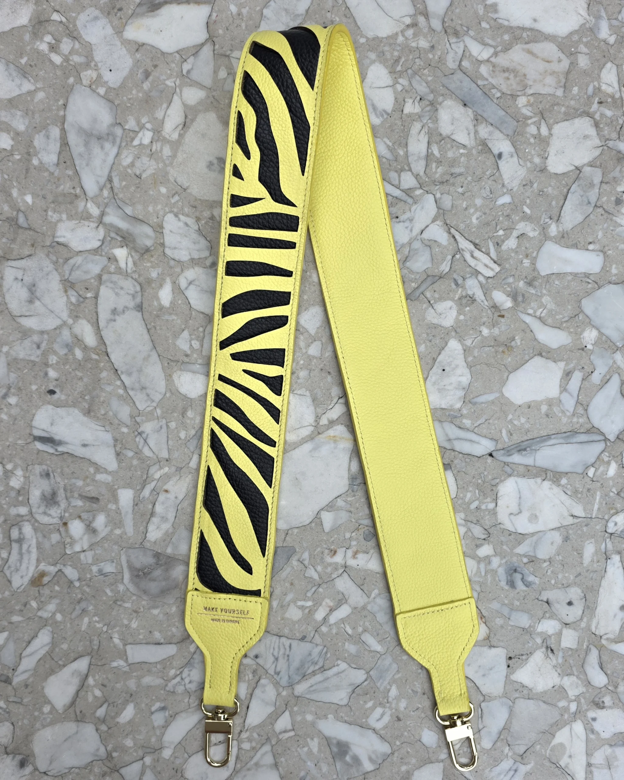 Skórzany długi szeroki pasek ZEBRA Yellow Black do torebki